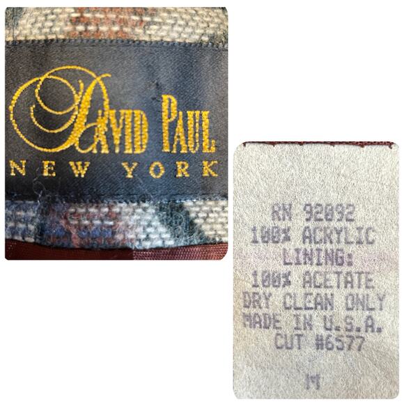 David Paul New York Vintage 80s Brown Aztec Ethnic Soft Flannel Retro Blazer M - Picture 12 of 13